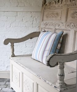 Country Grey, Dark Wax, French Rustic, Country Rustic high back bench, distressed image 1