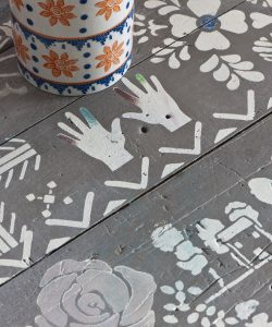 French Linen school desk, stencilled, Old White, Barcelona Orange, Provence, Antionette Wall Paint image 4