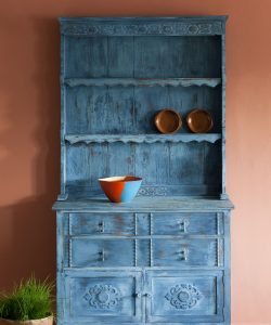 Greek Blue Kitchen Dresser, Distressed, Primer Red, Napoleonic Blue, Scandinavian Pink with Scandinavian Pink image 1